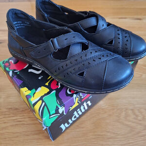 Judith Womens Size 7.5 LANE Slip On Mary Jane Loafer Black Comfort Shoes